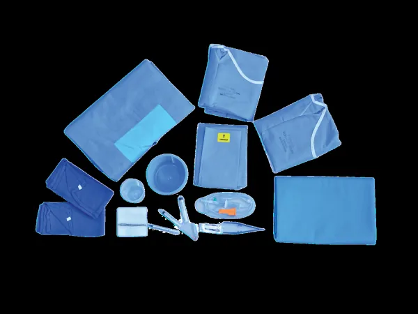 Custom surgical pack with drapes, gown and accessories